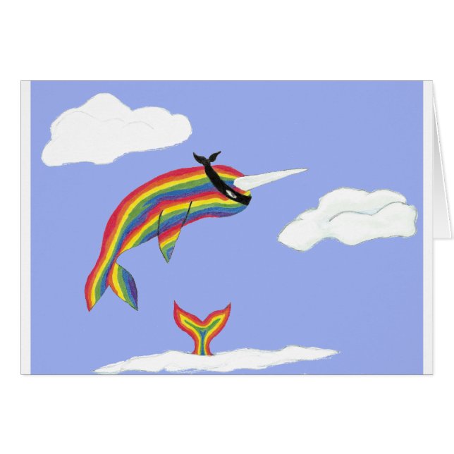 Cartão Rainbow Ninja Narwhal que voa (Frente Horizontal)