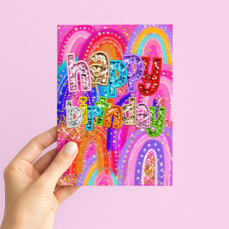 Cartão Rainbow Sequin Happy Birthday Card- Bright Glitter