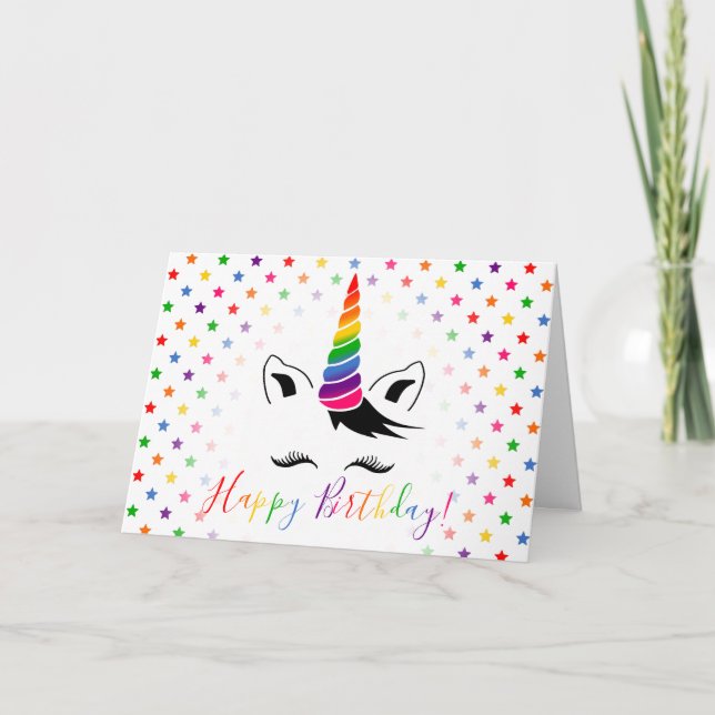 Cartão Rainbow Unicorn Happy Birthday (Frente)