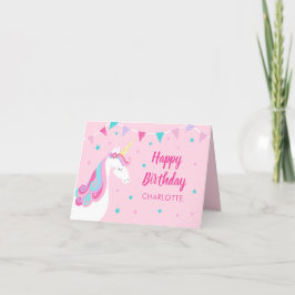 Cartão Rainbow Unicorn Personalizado Rosa Aniversário
