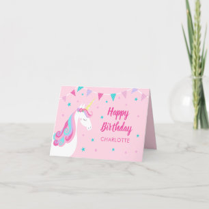 Cartão Rainbow Unicorn Personalizado Rosa Aniversário