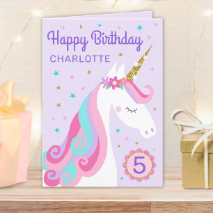 Cartão Rainbow Unicorn Personalized Age Purple Birthday