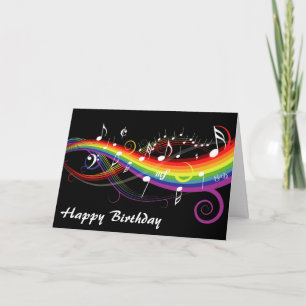 Cartão Rainbow White Music Notes Happy Birday Card