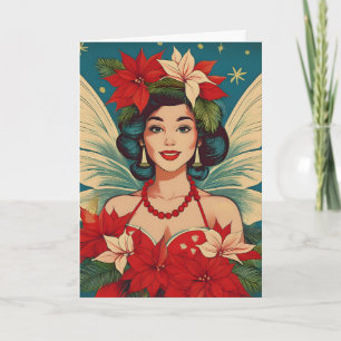 Cartão Rainha da Beleza Pin-Up de Natal Tropical dos Anos