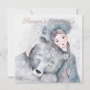 Cartão Rainha da Neve e Urso Polar no Natal de Inverno