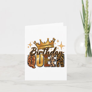 Cartão Rainha de Aniversário com Leopardo de Coroa Dourad