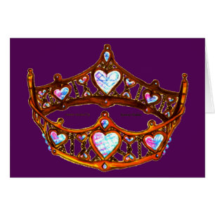 Cartão Rainha do Coração Dourada Quente Tiara roxo Real