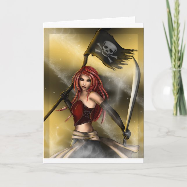 Cartão Rainha do pirata com bandeira (Frente)