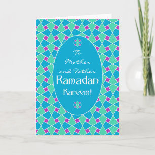 Cartão Ramadã Azul, Verde, Roxo, Padrão Islâmico