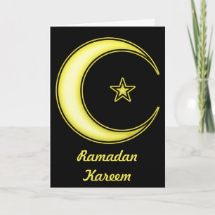 Cartão Ramadan Black and Gold Crescent Moon and Star
