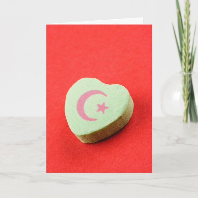 Cartão Ramadan Green Candy Heart Crescent Moon and Star (Frente)