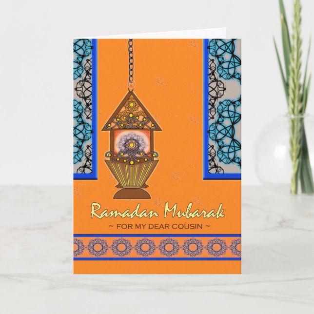Cartão Ramadan Mubarak para Primo, Fanoos Lantern (Frente)