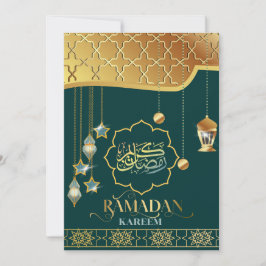 Cartão Ramadão Kareem Dourado Verde Caligrafia Árabe