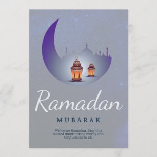 Cartão Ramadão Mubarak Lanterna Lua Crescente Arte