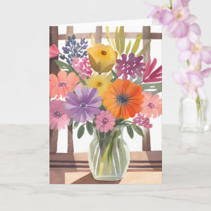 Cartão Ramalhete de Flores da Primavera   Aquarela Pastel