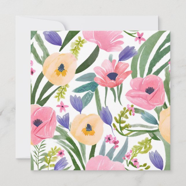 Cartão Ramalhete de Flores de Primavera | Aquarela Floral (Frente)