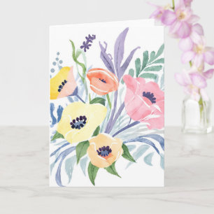 Cartão Ramalhete de Flores de Primavera Aquarela Floral