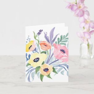 Cartão Ramalhete de Flores de Primavera   Aquarela Floral