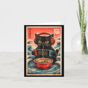 Cartão Ramen de Gato Japonês Gráfico Divertido Kawaii Ani