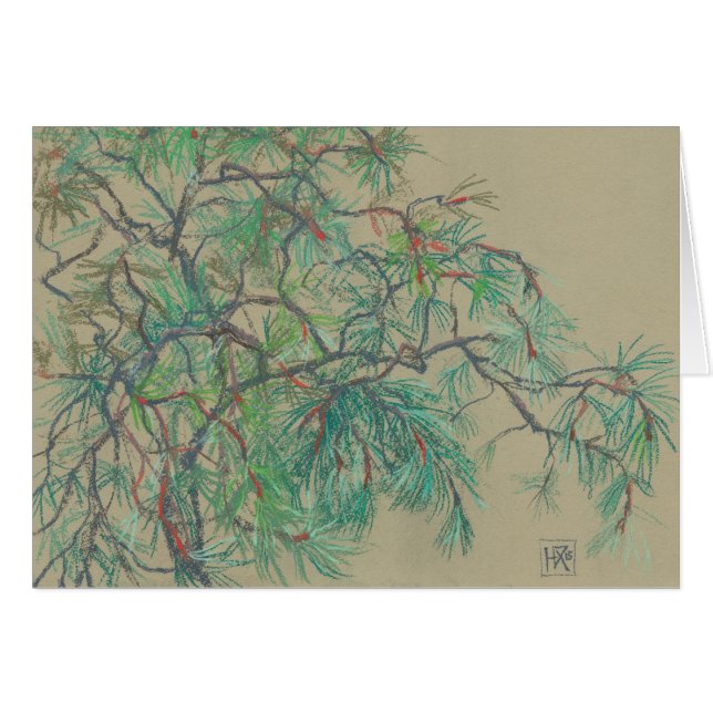 Cartão Ramificação Da Árvore Pinheira, Desenho De Pastel  (Frente Horizontal)