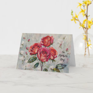 Cartão Ramo de Rosas Vermelhas Arte Floral Vintage Dia da