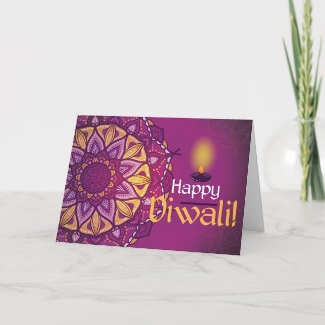 Cartão Rangoli decorativo roxo do diwali feliz (Frente)
