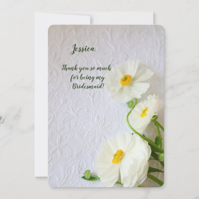 Cartão Ranúculo branco no papel texturizado obrigado você (Frente)