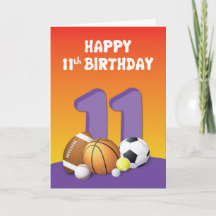 Cartão Rapariga 11 Birthday Sports Balls