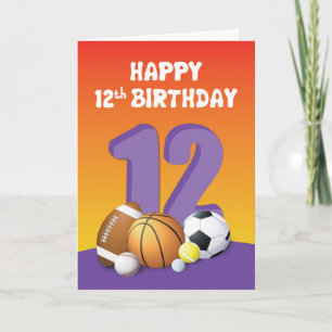Cartão Rapariga 12 Birthday Sports Balls