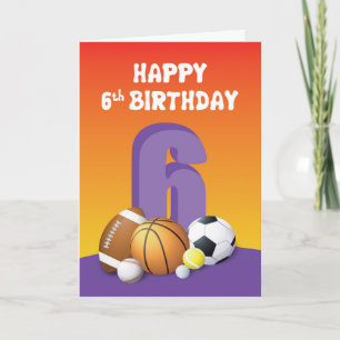 Cartão Rapariga 6 Birthday Sports Balls