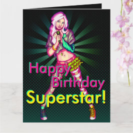 Cartão Rapariga Bonita Neon Teen Superstar Birthday