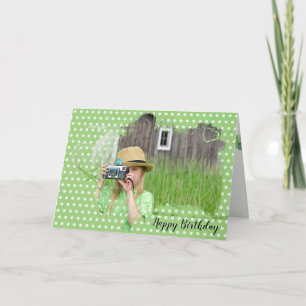 Cartão Rapariga com Aniversário de Câmera Antiga