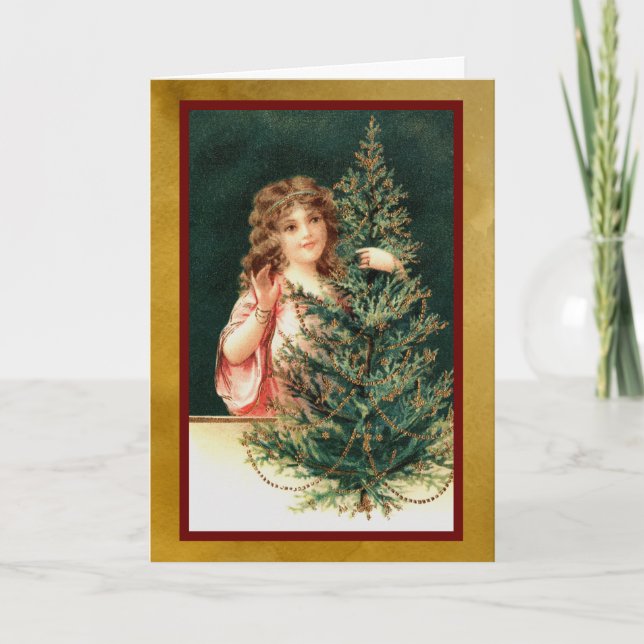 Cartão Rapariga com Árvore de Natal (Frente)