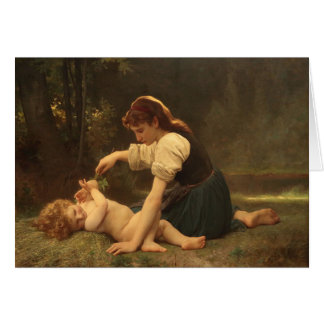 Cartão Rapariga com Criança por Bouguereau 1881