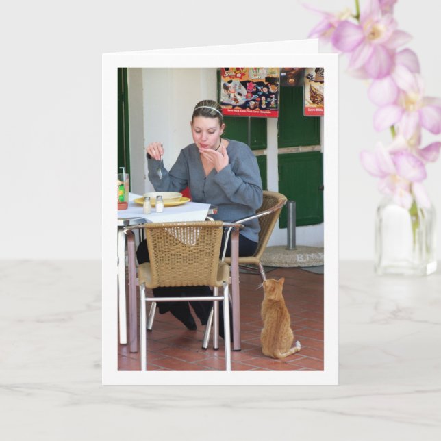 Cartão Rapariga com Retrato de Gato (Orquídea)