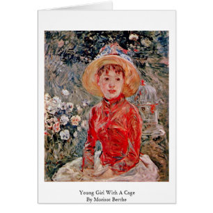 Cartão Rapariga com uma gaiola por Morisot Berthe