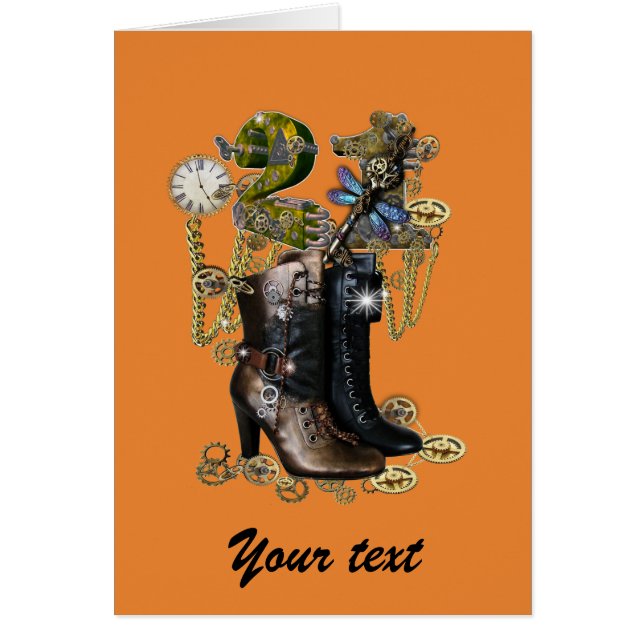 Cartão Rapariga de 21 ruas - Botas de Steampunk (Frente)