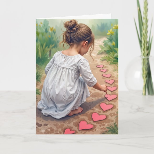 Cartão Rapariga de aniversário Criando um caminho cardíac (Frente)