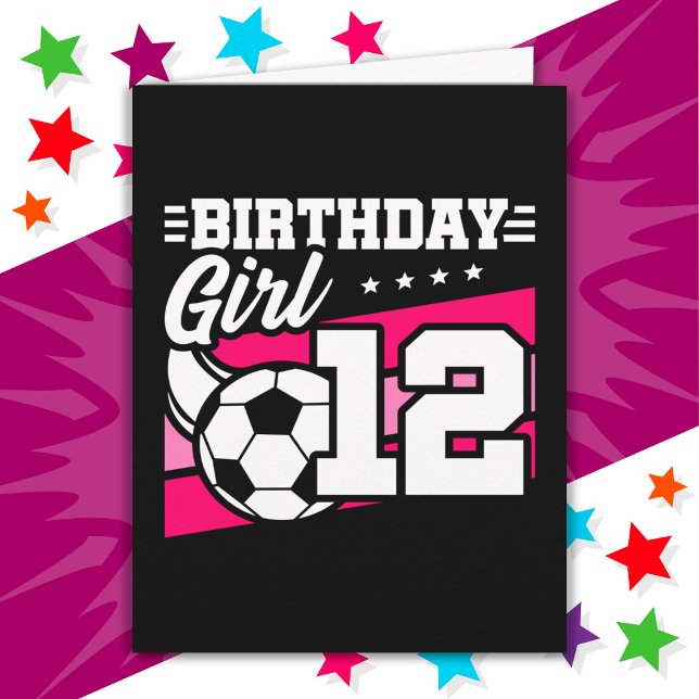 Cartão Rapariga de aniversário do 12 de futebol de 12 ano (Criador carregado)