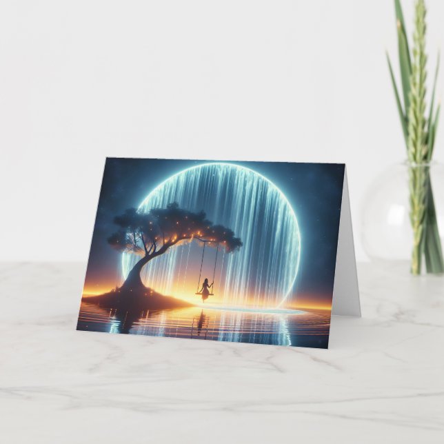 Cartão Rapariga De Aniversário Em Bala De Lua (Frente)