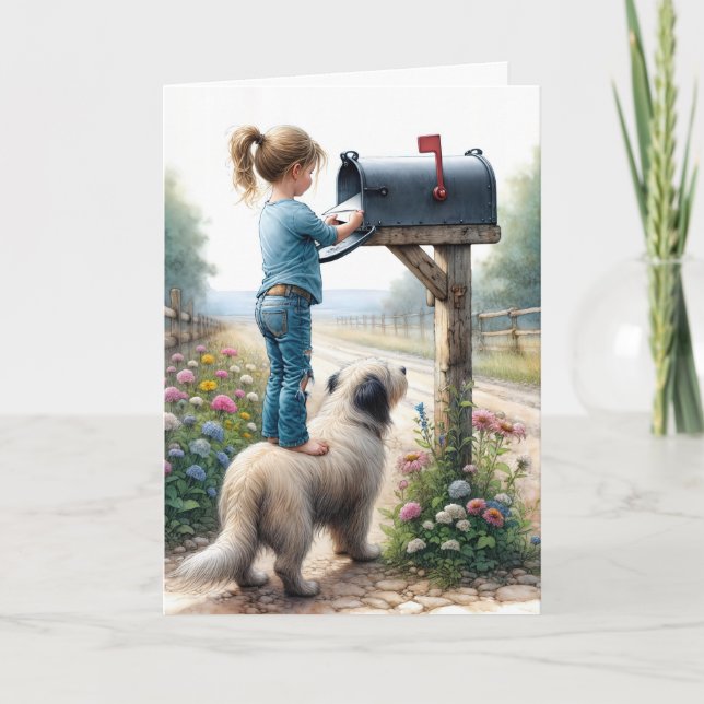 Cartão Rapariga de aniversário enviando um envelope (Frente)