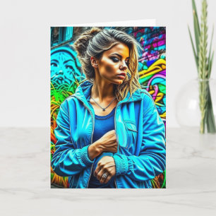 Cartão Rapariga de Arte Urbana do Grafite bonito