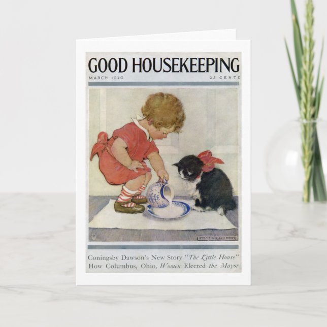 Cartão Rapariga e Kitten, Jessie Willcox Smith (Frente)