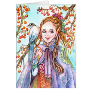Cartão Rapariga e Pássaro