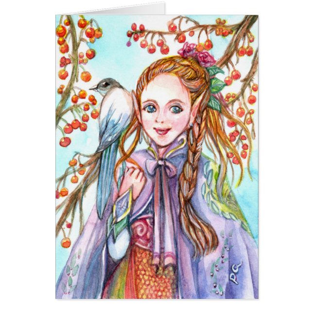 Cartão Rapariga e Pássaro (Frente)