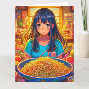 Cartão Rapariga e seu Ramen Anime Engraçado Grande Aniver