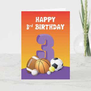 Cartão Raparigas aniversário de 3 anos Sports Balls
