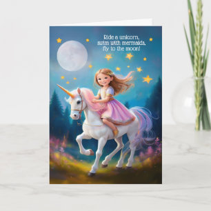 Cartão Raparigas Aniversário Viajam Voo de Unicórnio até 