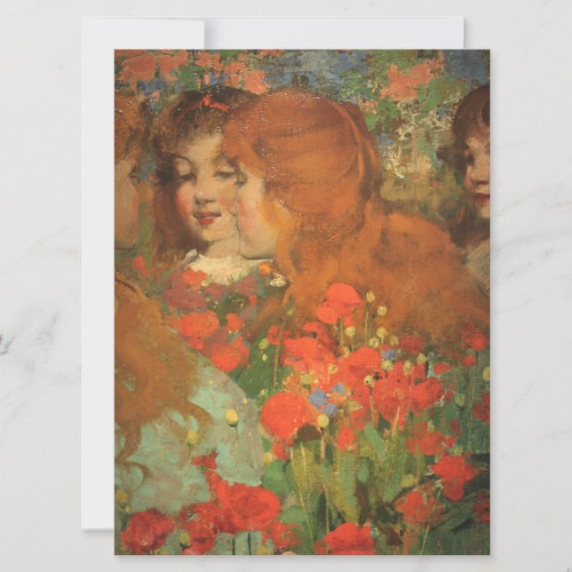 Cartão Raparigas com papagaios vermelhos (por George Henr (Frente)