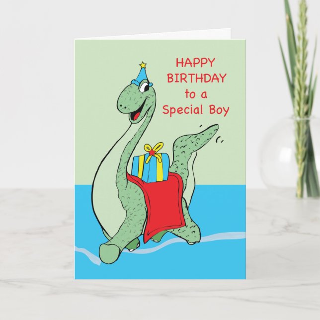 Cartão Rapaz, Dinossauro de Aniversário (Frente)